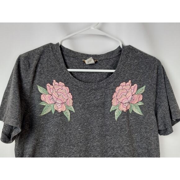 Ariat Women's Tulip Tee Pink Flower Embroidered Heather Gray Size L - Picture 2 of 7